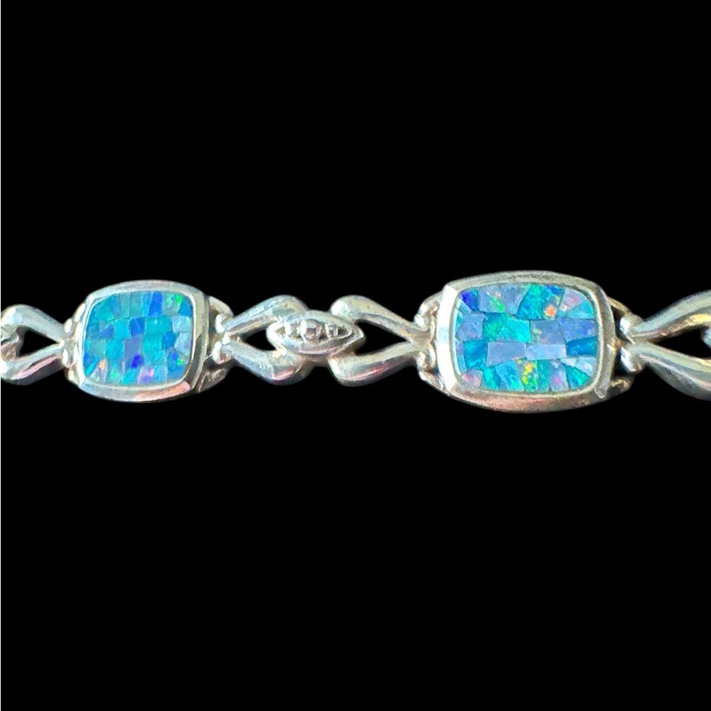 Solid 8” Solid Sterling Silver 925 Mosaic Opal Te… - image 5